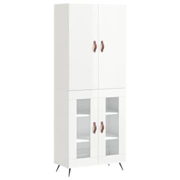 Highboard High Gloss White 69.5x34x180 cm Engineered Wood