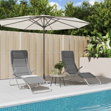 Folding Sun Loungers 2 pcs Grey Textilene&Powder-coated Steel