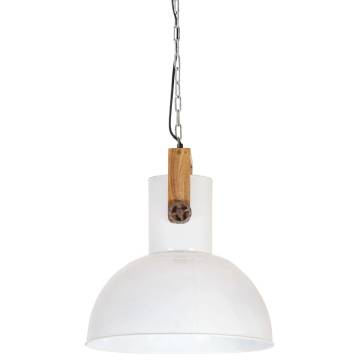 Industrial Hanging Lamp 25 W White Round Mango Wood 42 cm E27