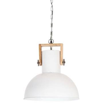 Industrial Hanging Lamp 25 W White Round Mango Wood 42 cm E27