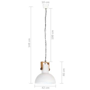 Industrial Hanging Lamp 25 W White Round Mango Wood 42 cm E27