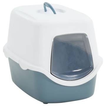 Cat Litter Tray with Cover White and Blue 56x40x40 cm PP