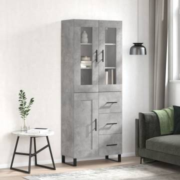 Highboard Concrete Grey 69.5x34x180 cm Engineered Wood