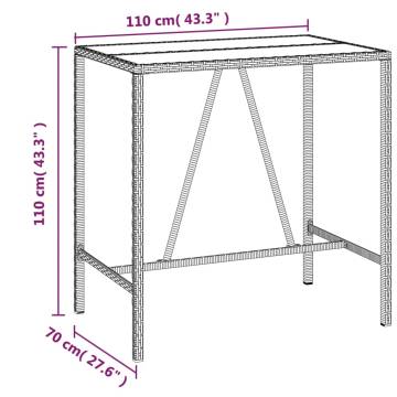 Bar Table with Glass Top Black 110x70x110 cm Poly Rattan