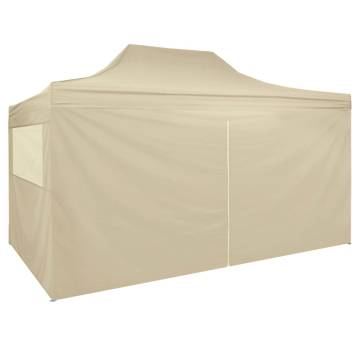 Foldable Tent Pop-Up with 4 Side Walls 3x4.5 m Cream White