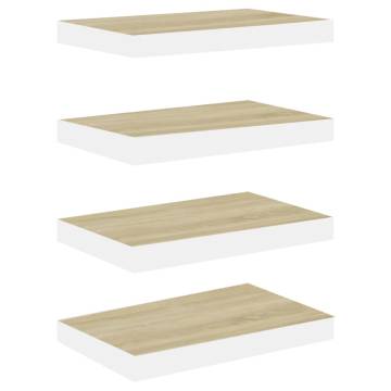 Floating Wall Shelves 4 pcs Oak and White 50x23x3.8 cm MDF