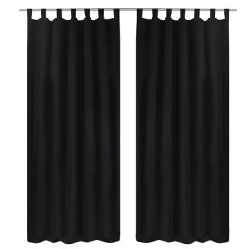 2 pcs Black Micro-Satin Curtains with Loops 140 x 225 cm