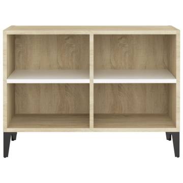 TV Cabinet with Metal Legs White and Sonoma Oak 69.5x30x50 cm