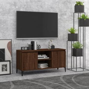 TV Cabinet with Metal Legs Brown Oak 103.5x35x50 cm