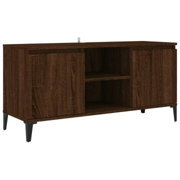 TV Cabinet with Metal Legs Brown Oak 103.5x35x50 cm