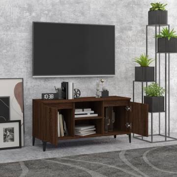 TV Cabinet with Metal Legs Brown Oak 103.5x35x50 cm