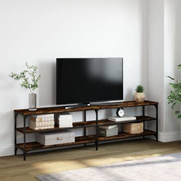 TV Cabinet Smoked Oak 180x30x50 cm Engineered Wood and Metal