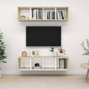 Wall-mounted TV Cabinets 2 pcs White and Sonoma Oak Engineered Wood