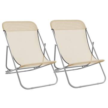 Folding Beach Chairs 2 pcs Cream Textilene&Powder-coated Steel