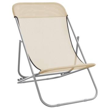 Folding Beach Chairs 2 pcs Cream Textilene&Powder-coated Steel