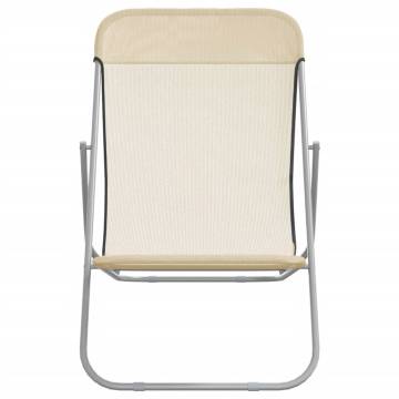 Folding Beach Chairs 2 pcs Cream Textilene&Powder-coated Steel