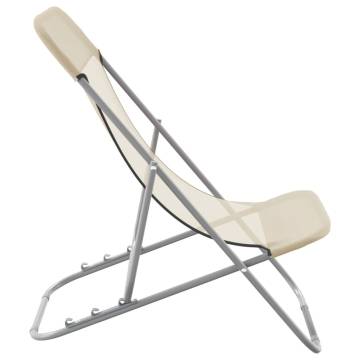 Folding Beach Chairs 2 pcs Cream Textilene&Powder-coated Steel