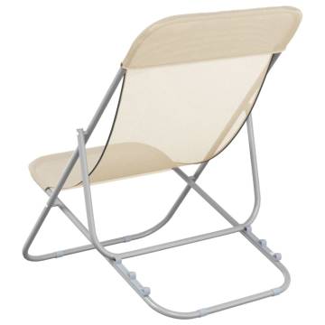 Folding Beach Chairs 2 pcs Cream Textilene&Powder-coated Steel