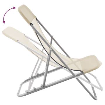 Folding Beach Chairs 2 pcs Cream Textilene&Powder-coated Steel