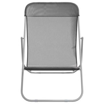 Folding Beach Chairs 2 pcs Grey Textilene&Powder-coated Steel