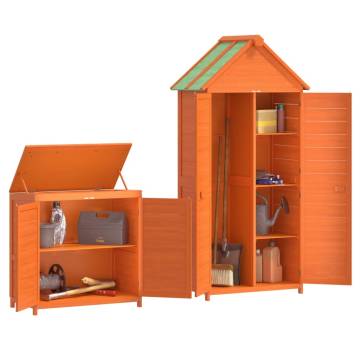 2 Piece Garden Tool Shed Set Brown Solid Wood Pine