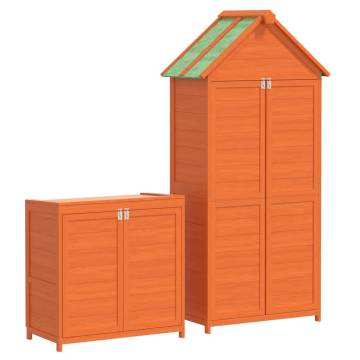 2 Piece Garden Tool Shed Set Brown Solid Wood Pine