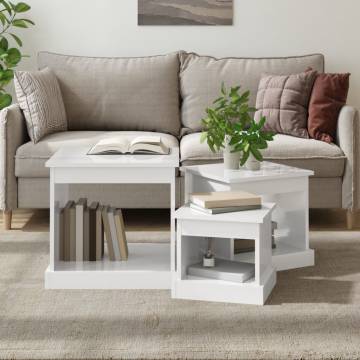 Coffee Tables 3 pcs High Gloss White Engineered Wood