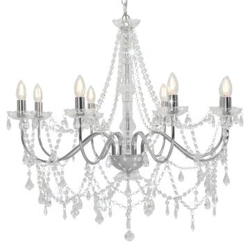 Chandelier with Beads Silver 8 x E14 Bulbs