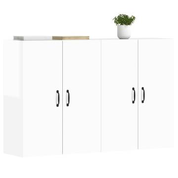 Wall Mounted Cabinets 2 pcs High Gloss White Engineered Wood