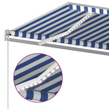 Manual Retractable Awning with LED 400x350 cm Blue and White