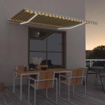 Manual Retractable Awning with LED 400x300 cm Yellow and White