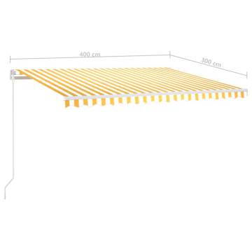 Manual Retractable Awning with LED 400x300 cm Yellow and White