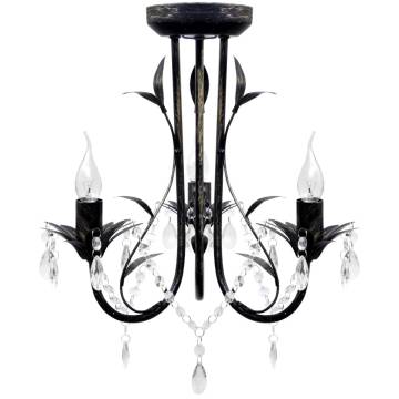 Art Nouveau Style Black Chandelier Crystal Beads 3xE14 Bulbs