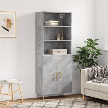 Highboard Concrete Grey 69.5x34x180 cm Engineered Wood