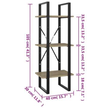 3-Tier Book Cabinet Sonoma Oak 40x30x105 cm Engineered Wood