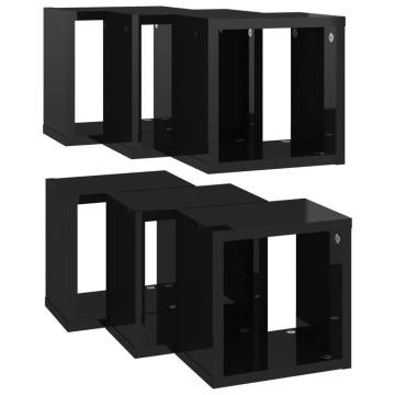 Wall Cube Shelves 6 pcs High Gloss Black 22x15x22 cm