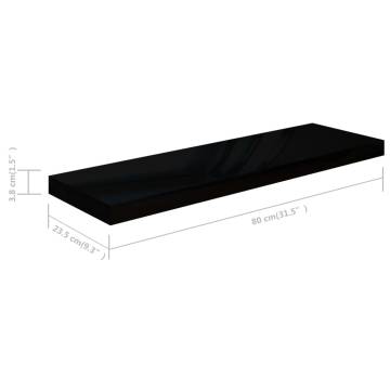 Floating Wall Shelves 2 pcs High Gloss Black 80x23.5x3.8 cm MDF