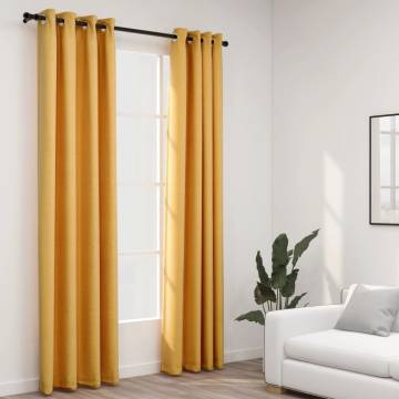 Linen-Look Blackout Curtains with Grommets 2pcs Yellow 140x245cm