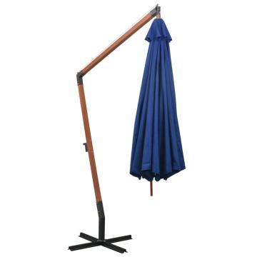 Hanging Parasol with Pole Azure Blue 3.5x2.9 m Solid Fir Wood