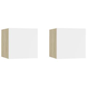 Wall Mounted TV Cabinets 2 pcs White and Sonoma Oak 30.5x30x30 cm