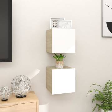 Wall Mounted TV Cabinets 2 pcs White and Sonoma Oak 30.5x30x30 cm