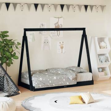 Kids Bed Frame Black 70x140 cm Solid Wood Pine