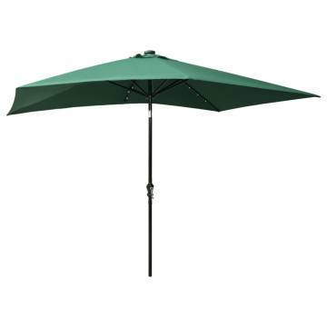 Parasol with LEDs and Steel Pole Green 2x3 m