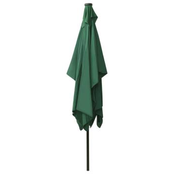 Parasol with LEDs and Steel Pole Green 2x3 m