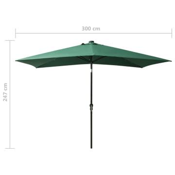 Parasol with LEDs and Steel Pole Green 2x3 m