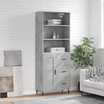 Highboard Concrete Grey 69.5x34x180 cm Engineered Wood