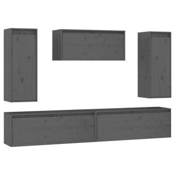 TV Cabinets 5 pcs Grey Solid Wood Pine