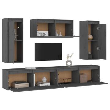 TV Cabinets 5 pcs Grey Solid Wood Pine