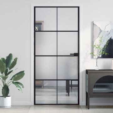 Interior Door Slim Black 93x201.5 cm Tempered Glass and Aluminium