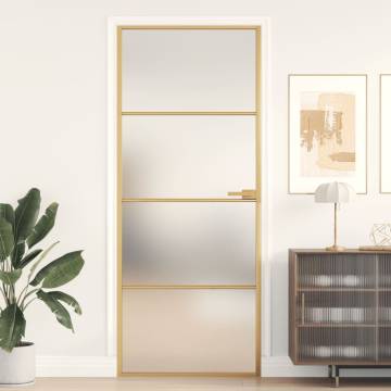 Interior Door Slim Golden 83x201.5 cm Tempered Glass and Aluminium